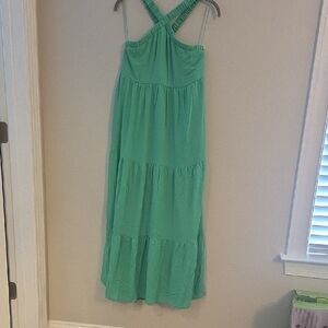 Francesca's Collections Mint Green Tiered Maxi Dress with Crossback Straps